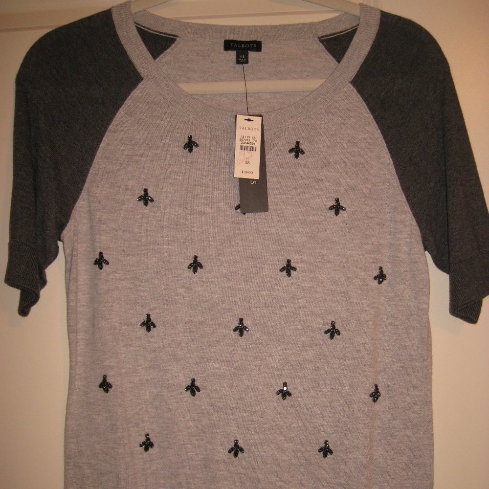 Talbots Beaded Bee Sweater Misses XS NWT